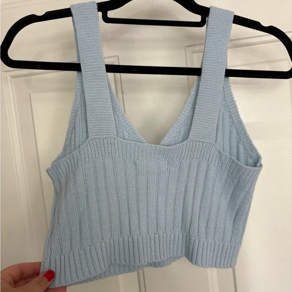 Light Blue Ribbed Knit Crop Top - Picture 2 of 3